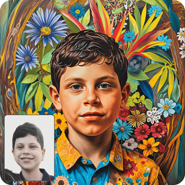 Portrait in the style of Frida Kahlo